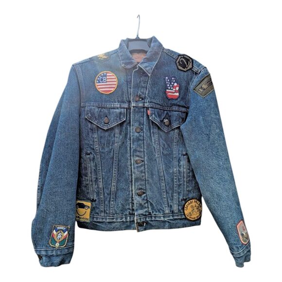 Vintage Levis Denim Trucker Jacket 36 Type 3 Blanket Lined Custom Patches Grunge